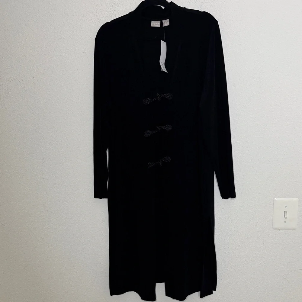 Chicos new black Jacket 3 US XL Travel Toggle Button Stretch Relaxed Comfort - Picture 2 of 8